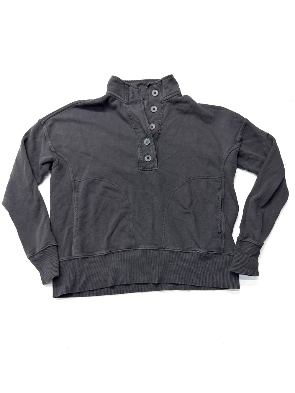 Aerie Charcoal Gray Buttom Neck Pullover Henley Terry Top Sweatshirt Size XS